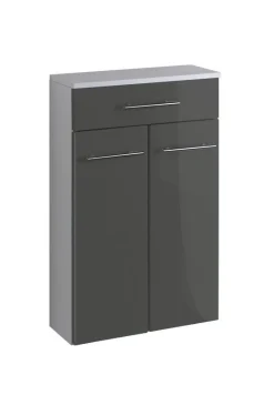 Badezimmerschrank Small 50cm 1 Schublade und 2 Türen - hochglanz-grau