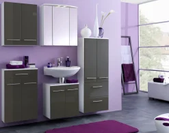 Badezimmerschrank Small 50cm 1 Schublade und 2 Türen - hochglanz-grau
