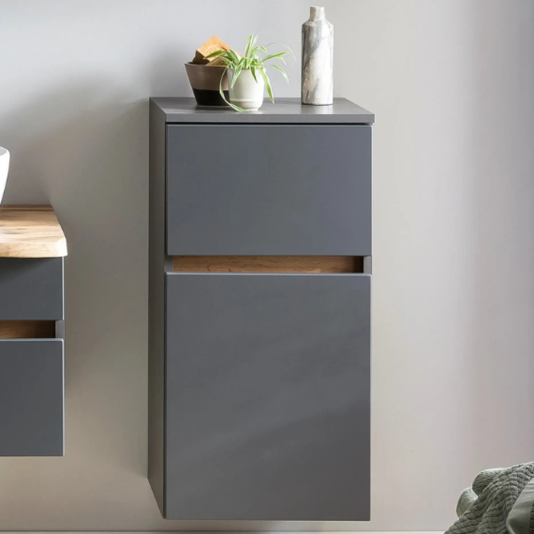 Badezimmerschrank Vikas 1 Tür und 1 Schublade - anthrazit