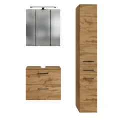 Held Badezimmerset Manchester | Waschtischschrank, Spiegelschrank, Säulenschrank | Eiche Wotan