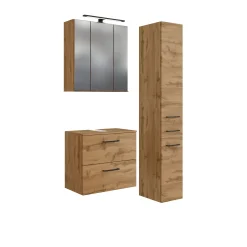 Held Badezimmerset Manchester | Waschtischschrank, Spiegelschrank, Säulenschrank | Eiche Wotan