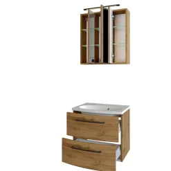 Held Badezimmerset Manchester | Waschbeckenschrank und Spiegelschrank mit Beleuchtung | Wotan Eiche Design