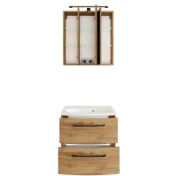 Held Badezimmerset Manchester | Waschbeckenschrank und Spiegelschrank mit Beleuchtung | Wotan Eiche Design