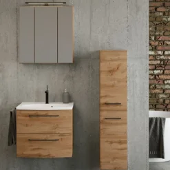 Held Badezimmerset Manchester | Waschtischschrank, Spiegelschrank, Säulenschrank | Wotan Eiche Design