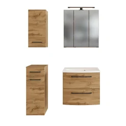 Held Badezimmerset Manchester | Waschtischschrank, Spiegelschrank, Hängeschrank, Beistellschrank | Wotan Oak Design