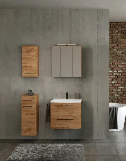 Held Badezimmerset Manchester | Waschtischschrank, Spiegelschrank, Hängeschrank, Beistellschrank | Wotan Oak Design