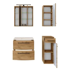 Held Badezimmerset Manchester | Waschtischschrank, Spiegelschrank, Hängeschrank, Beistellschrank | Wotan Oak Design
