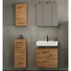 Held Badezimmerset Manchester | Waschtischschrank, Spiegelschrank, Hängeschrank, Beistellschrank | Wotan Oak Design