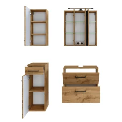 Held Badezimmerset Manchester | Waschtischschrank, Spiegelschrank, Hängeschrank, Beistellschrank | Wotan Oak Design