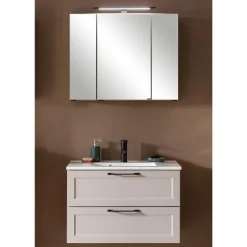Held Badezimmerset Meran | Waschbeckenschrank, Spiegelschrank mit Beleuchtung | Farbe Cashmere