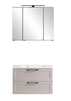 Held Badezimmerset Meran | Waschbeckenschrank, Spiegelschrank mit Beleuchtung | Farbe Cashmere