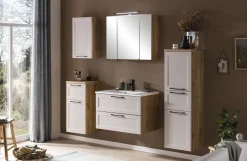 Held Badezimmerset Meran | Waschbeckenschrank, Spiegelschrank mit Beleuchtung | Farbe Cashmere