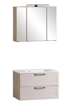 Held Badezimmerset Meran | Waschbeckenschrank, Spiegelschrank mit Beleuchtung | Farbe Cashmere