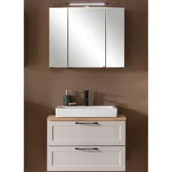Held Badezimmerset Meran | Waschbeckenschrank, Spiegelschrank mit Beleuchtung | Farbe Cashmere