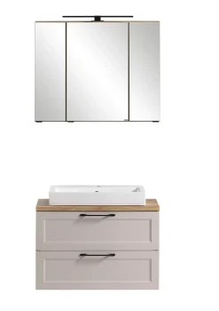 Held Badezimmerset Meran | Waschbeckenschrank, Spiegelschrank mit Beleuchtung | Farbe Cashmere