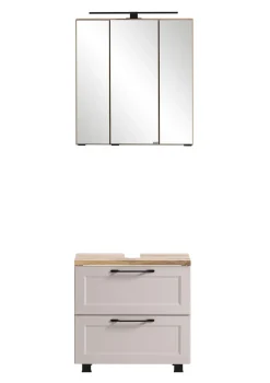 Held Badezimmerset Meran | Waschtischschrank, Spiegelschrank mit Beleuchtung | Farbe Kaschmir