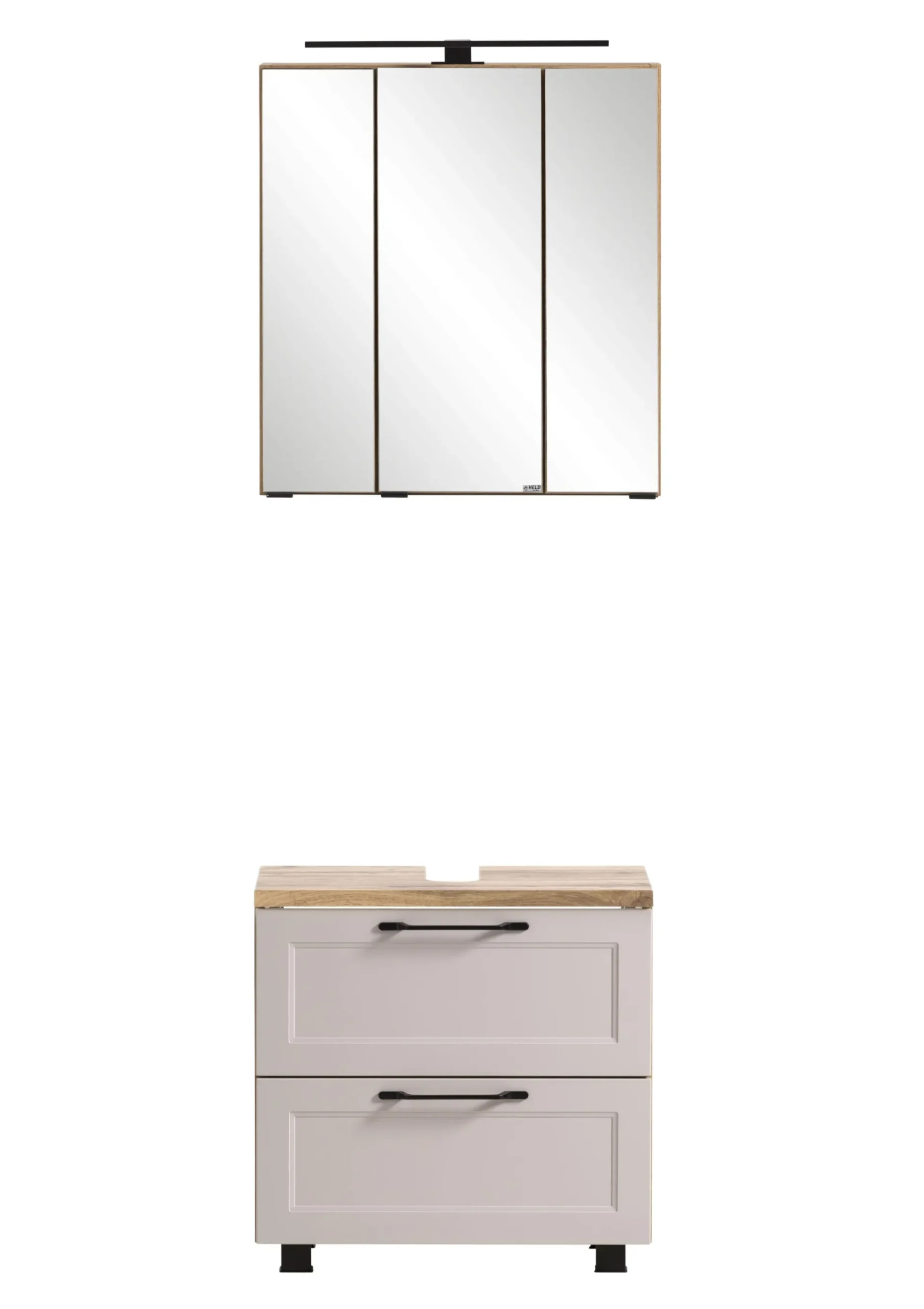 Held Badezimmerset Meran | Waschtischschrank, Spiegelschrank mit Beleuchtung | Farbe Kaschmir