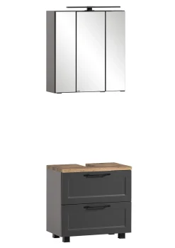 Held Badezimmerset Meran | Waschtischschrank, Spiegelschrank mit Beleuchtung |