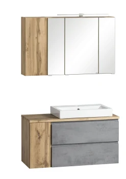 Held Badezimmerset Varese | Waschbecken- und Spiegelschrank | Wotan Eiche / Betondesign