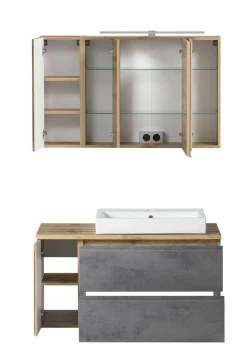 Held Badezimmerset Varese | Waschbecken- und Spiegelschrank | Wotan Eiche / Betondesign
