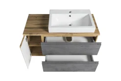 Held Badezimmerset Varese | Waschbecken- und Spiegelschrank | Wotan Eiche / Betondesign