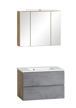 Held Badezimmerset Varese | Waschtisch und Spiegelschrank mit Beleuchtung | Wotan Eiche Beton Design