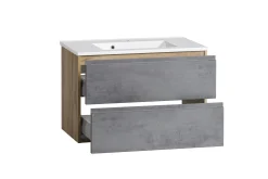 Held Badezimmerset Varese | Waschtisch und Spiegelschrank mit Beleuchtung | Wotan Eiche Beton Design