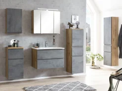 Held Badezimmerset Varese | Waschtisch und Spiegelschrank mit Beleuchtung | Wotan Eiche Beton Design