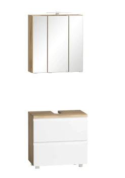 Held Badezimmerset Varese | Waschtisch und Spiegelschrank mit Beleuchtung | Wotan Eiche es Design