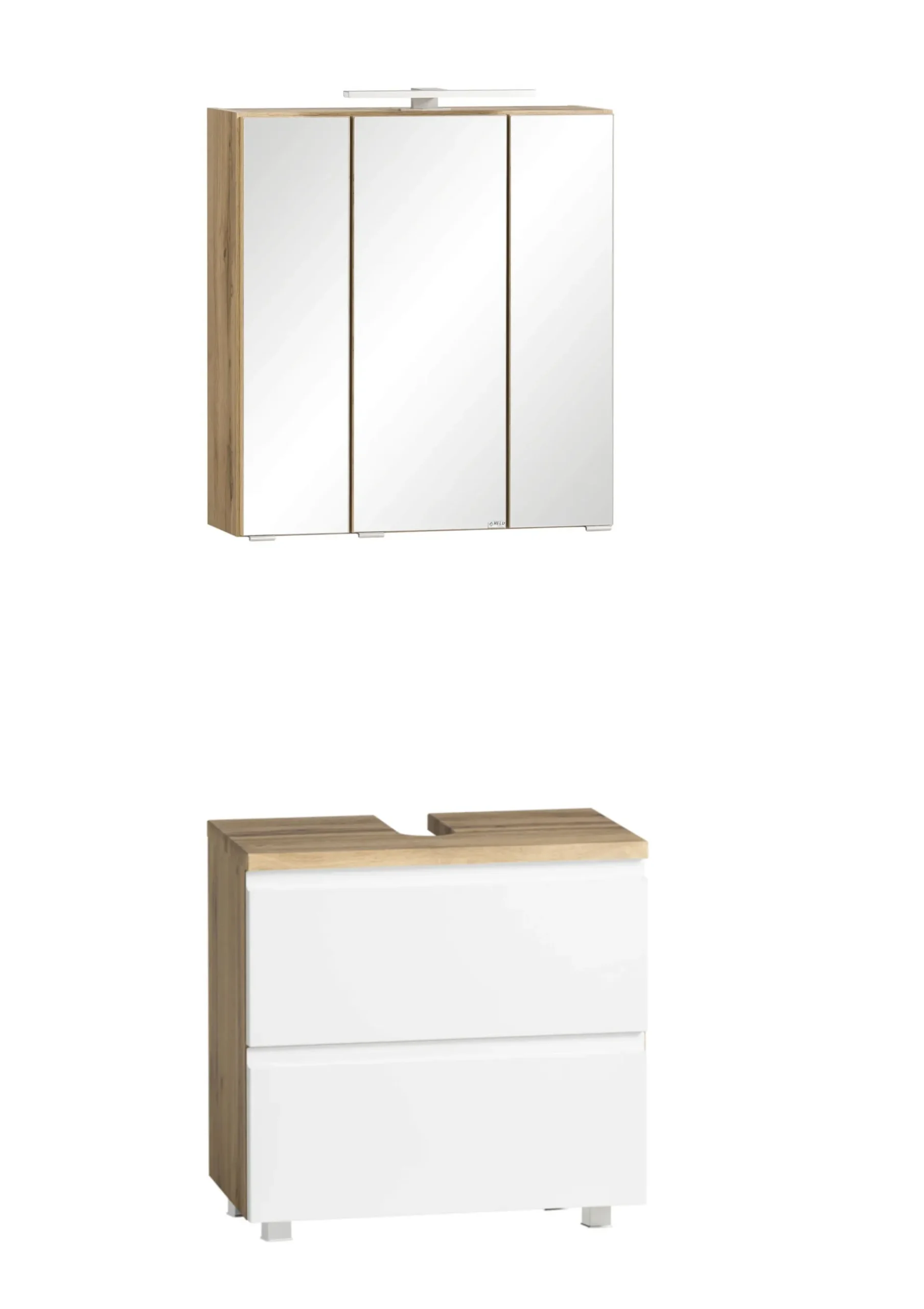 Held Badezimmerset Varese | Waschtisch und Spiegelschrank mit Beleuchtung | Wotan Eiche es Design