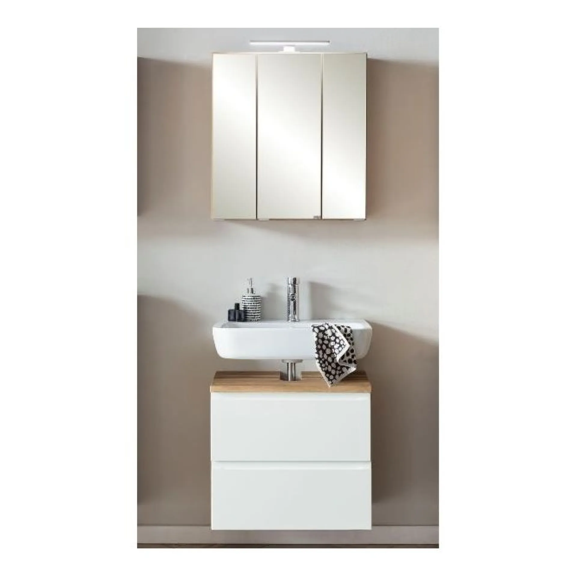 Held Badezimmerset Varese | Waschtisch und Spiegelschrank mit Beleuchtung | Wotan Eiche es Design
