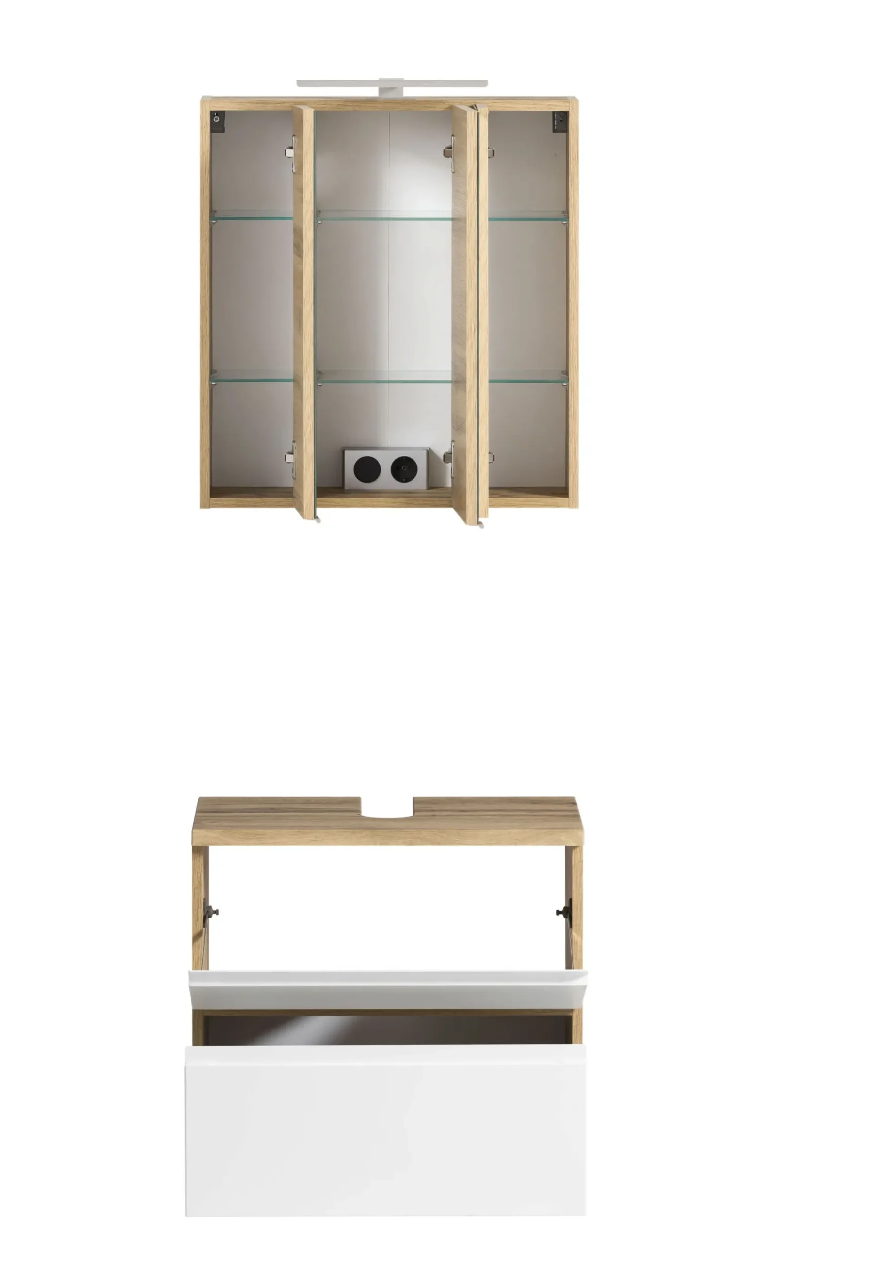 Held Badezimmerset Varese | Waschtisch und Spiegelschrank mit Beleuchtung | Wotan Eiche es Design