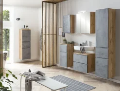 Held Badezimmerset Varese | Waschtisch und Spiegelschrank mit Beleuchtung | Wotan Eiche Beton-Design