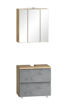 Held Badezimmerset Varese | Waschtisch und Spiegelschrank mit Beleuchtung | Wotan Eiche Beton-Design