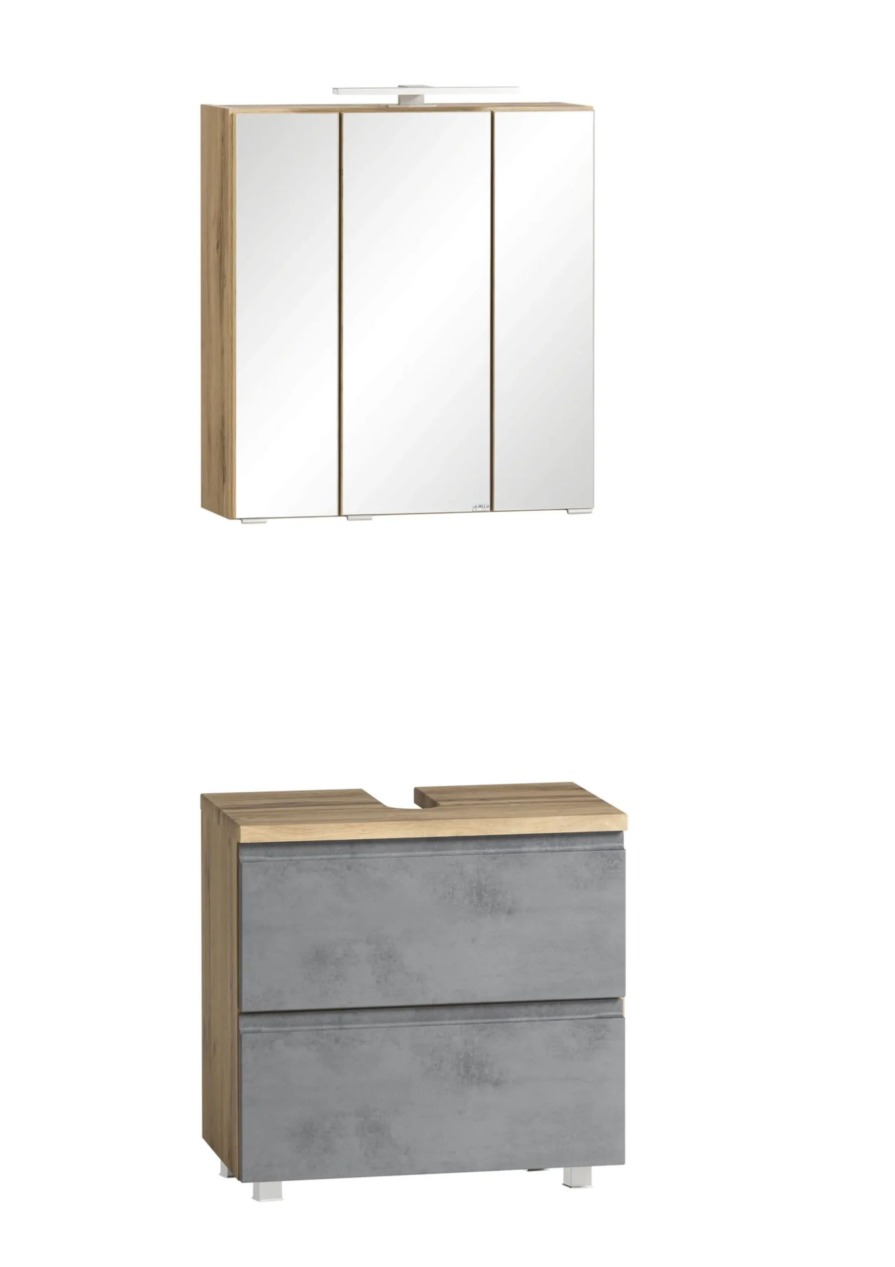 Held Badezimmerset Varese | Waschtisch und Spiegelschrank mit Beleuchtung | Wotan Eiche Beton-Design