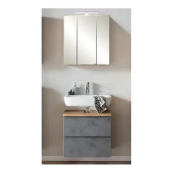 Held Badezimmerset Varese | Waschtisch und Spiegelschrank mit Beleuchtung | Wotan Eiche Beton-Design