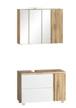 Held Badezimmerset Varese | Waschtisch und Spiegelschrank mit Beleuchtung | Wotan Eiche es Design