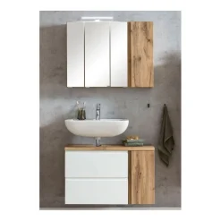 Held Badezimmerset Varese | Waschtisch und Spiegelschrank mit Beleuchtung | Wotan Eiche es Design