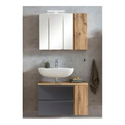 Held Badezimmerset Varese | Waschtisch und Spiegelschrank mit Beleuchtung | Wotan Eiche es Design