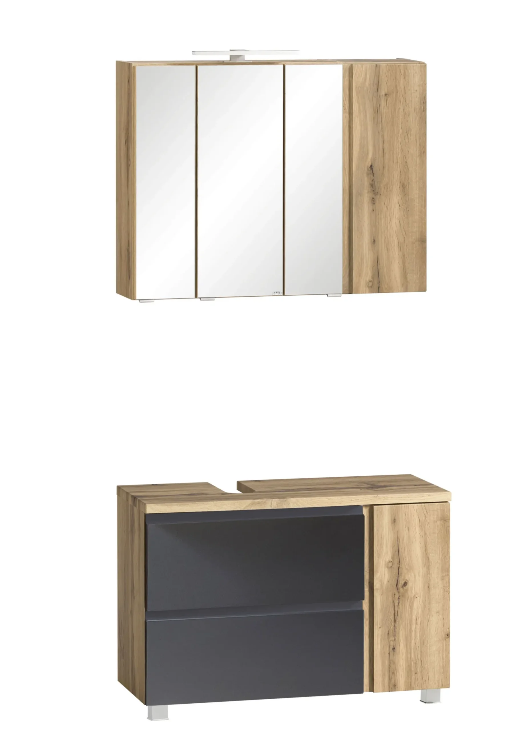 Held Badezimmerset Varese | Waschtisch und Spiegelschrank mit Beleuchtung | Wotan Eiche es Design