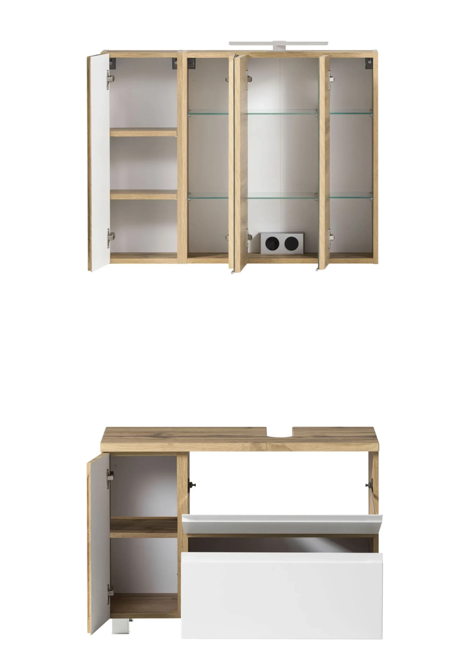 Held Badezimmerset Varese | Waschtisch und Spiegelschrank mit Beleuchtung | Wotan Eiche es Design