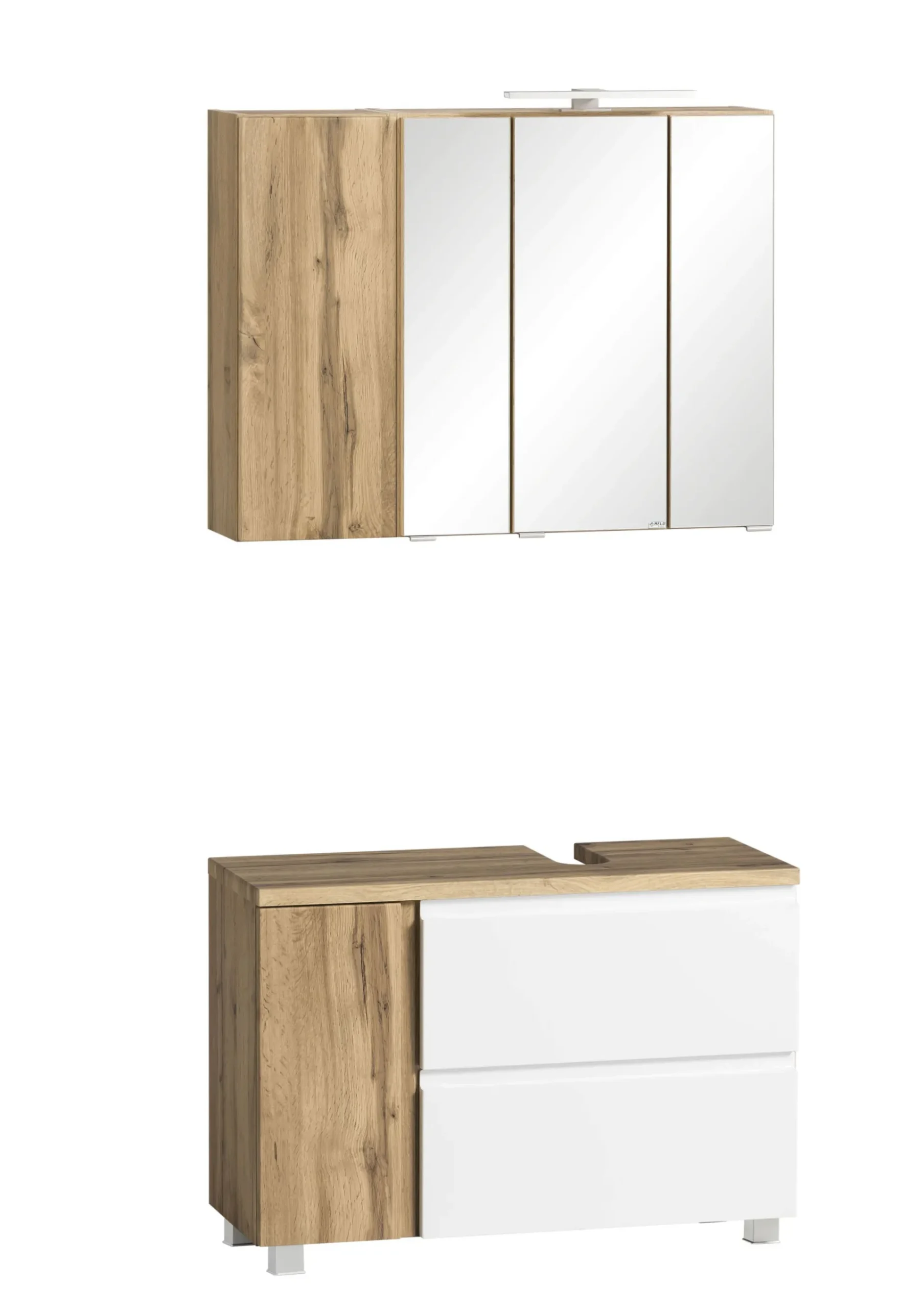 Held Badezimmerset Varese | Waschtisch und Spiegelschrank mit Beleuchtung | Wotan Eiche es Design