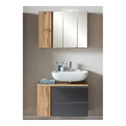 Held Badezimmerset Varese | Waschtisch und Spiegelschrank mit Beleuchtung | Wotan Eiche es Design