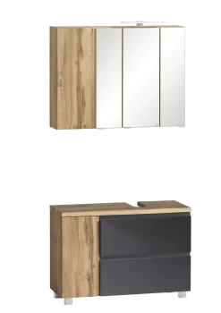 Held Badezimmerset Varese | Waschtisch und Spiegelschrank mit Beleuchtung | Wotan Eiche es Design
