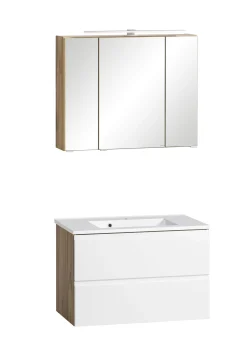 Held Badezimmerset Varese | Waschtisch und Spiegelschrank mit Beleuchtung | Wotan Eiche es Design