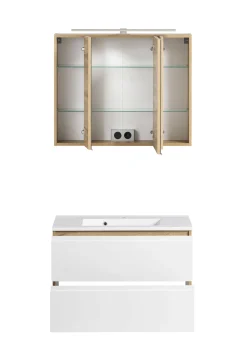 Held Badezimmerset Varese | Waschtisch und Spiegelschrank mit Beleuchtung | Wotan Eiche es Design