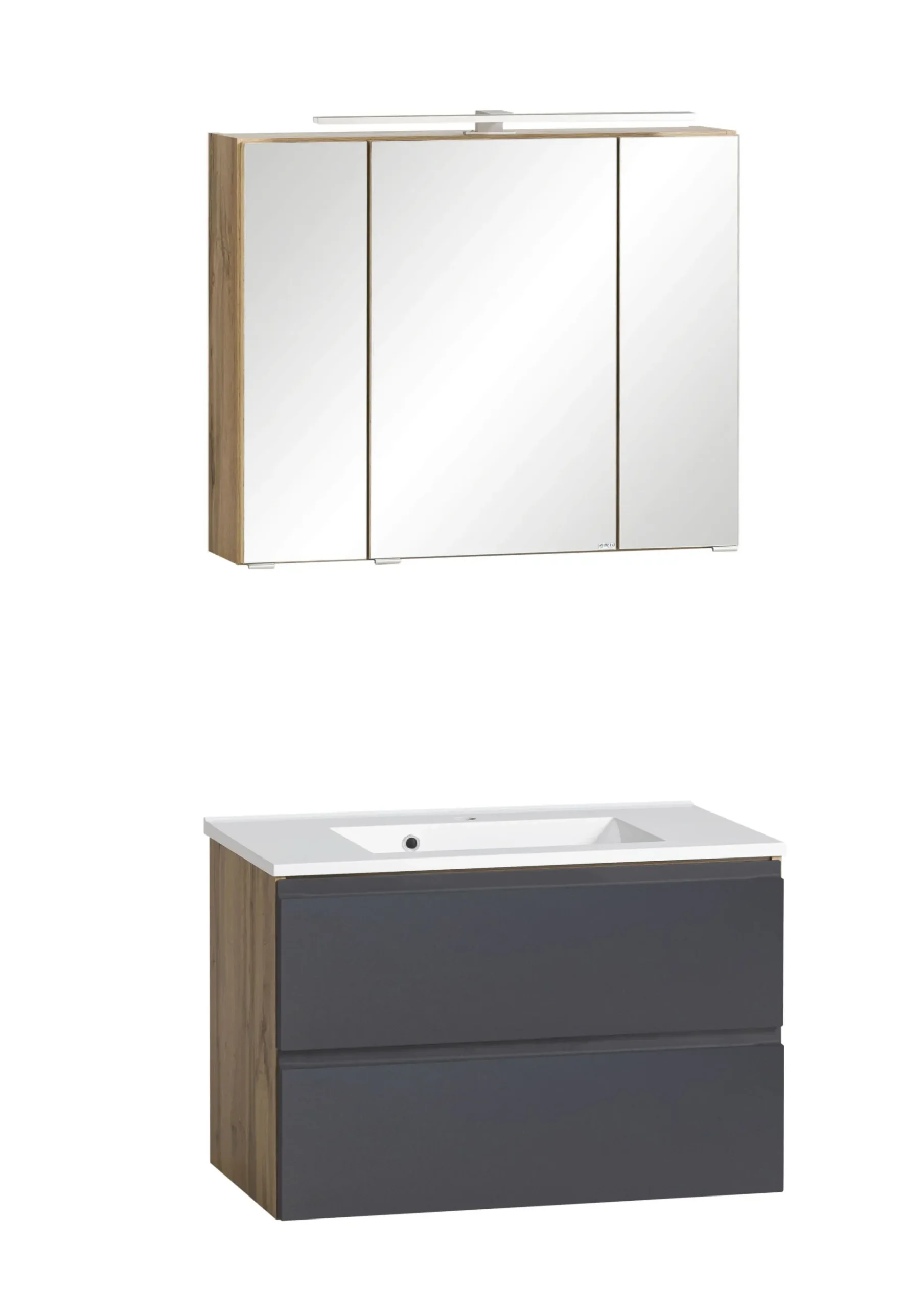 Held Badezimmerset Varese | Waschtisch und Spiegelschrank mit Beleuchtung | Wotan Eiche es Design