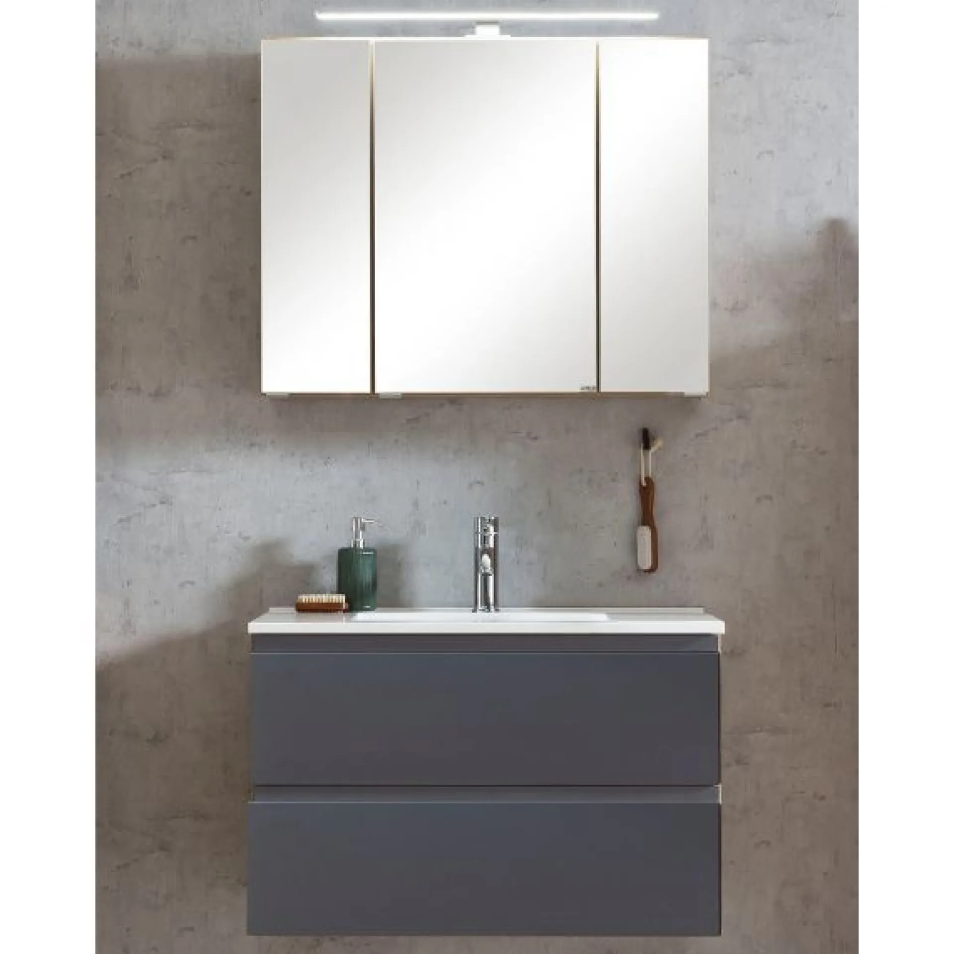 Held Badezimmerset Varese | Waschtisch und Spiegelschrank mit Beleuchtung | Wotan Eiche es Design