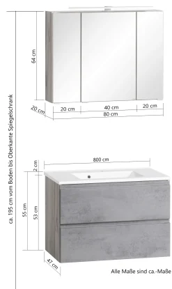 Held Badezimmerset Varese | Waschtisch und Spiegelschrank mit Beleuchtung | Wotan Eiche es Design