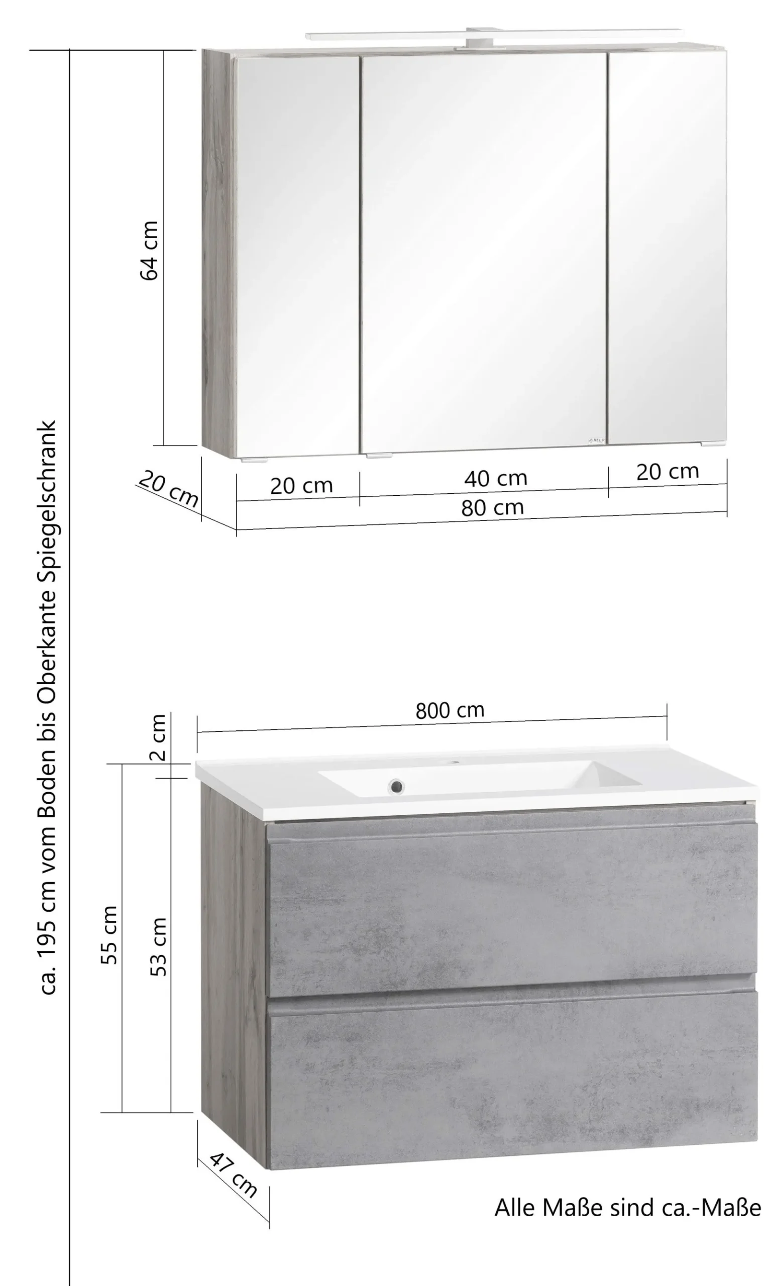 Held Badezimmerset Varese | Waschtisch und Spiegelschrank mit Beleuchtung | Wotan Eiche es Design